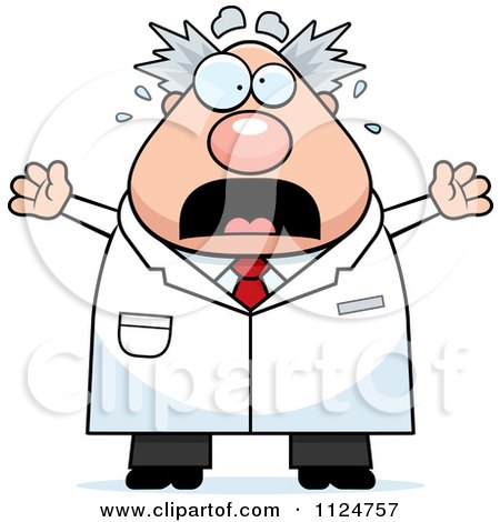 Cartoon Of A Panicking Chubby Male Scientist - Royalty Free Vector Clipart by Cory Thoman