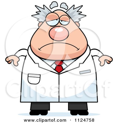 Cartoon Of A Depressed Chubby Male Scientist - Royalty Free Vector Clipart by Cory Thoman