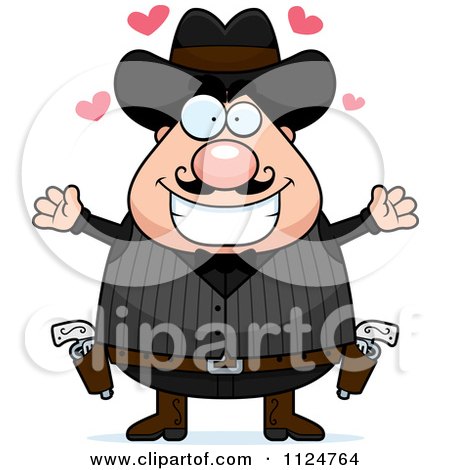 Cartoon Of A Chubby Male Wild West Cowboy Wanting A Hug - Royalty Free Vector Clipart by Cory Thoman