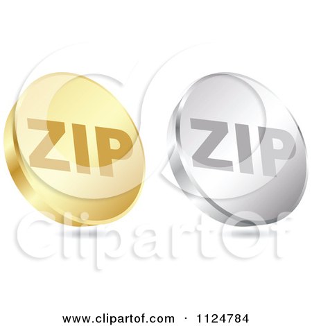Clipart Of 3d Gold And Silver ZIP Format Coin Icons - Royalty Free Vector Illustration by Andrei Marincas
