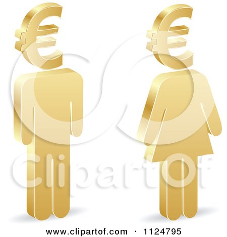 Clipart Of 3d Golden People With Euro Symbol Heads - Royalty Free Vector Illustration by Andrei Marincas