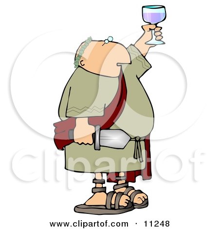 Roman Soldier Toasting With a Glass of Wine and Holding a Sword Clipart Picture by djart