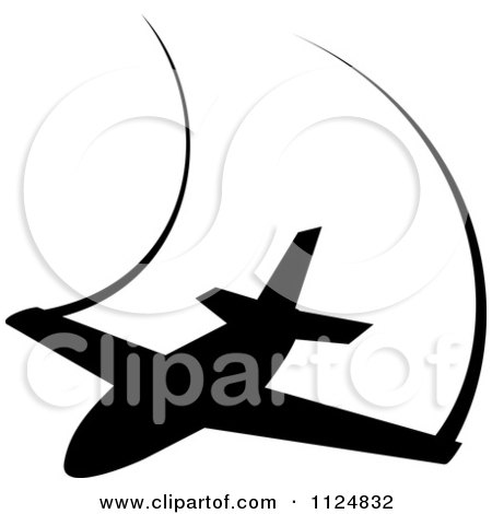 Clipart Of A Black Silhouetted Airplane And Trails 3 - Royalty Free Vector Illustration by Vector Tradition SM