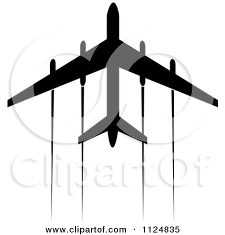 Clipart Of A Black Silhouetted Airplane And Trails 1 - Royalty Free Vector Illustration by Vector Tradition SM