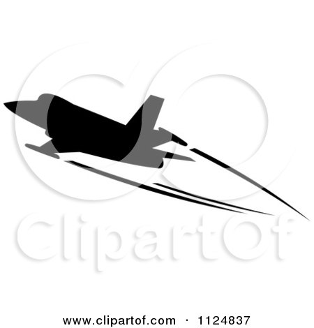 Clipart Of A Black Silhouetted Airplane And Trails 2 - Royalty Free Vector Illustration by Vector Tradition SM