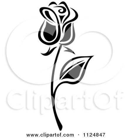 Clipart Of A Black And White Rose Flower 14 - Royalty Free Vector Illustration by Vector Tradition SM