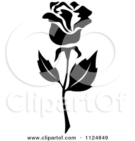 Clipart Of A Black And White Rose Flower 11 - Royalty Free Vector Illustration by Vector Tradition SM