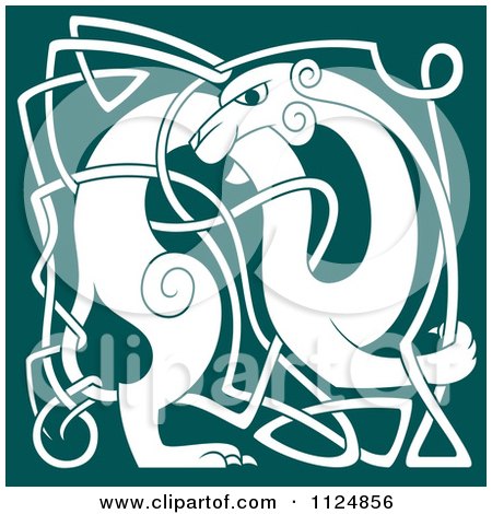 Clipart Of A Black And Teal Celtic Knot Dog - Royalty Free Vector Illustration by Vector Tradition SM