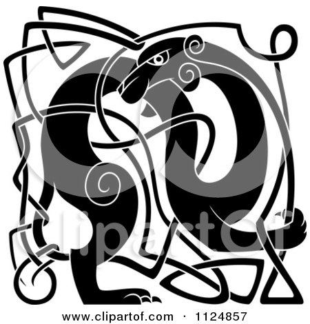 Clipart Of A Black And White Celtic Knot Dog 2 - Royalty Free Vector Illustration by Vector Tradition SM