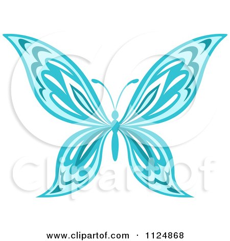Clipart Of An Ornate Blue Butterfly - Royalty Free Vector Illustration by Vector Tradition SM