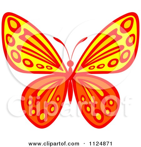 Clipart Of An Ornate Orange And Yellow Butterfly - Royalty Free Vector Illustration by Vector Tradition SM