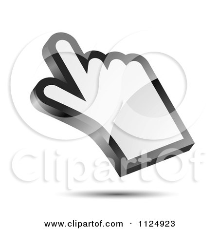 Clipart Of A 3d Reflective White Hand Cursor And Shadow - Royalty Free Vector Illustration by vectorace