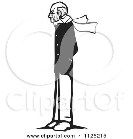 Clipart Of An Old Man Wearing A Scarf Black And White Woodcut - Royalty Free Vector Illustration by xunantunich