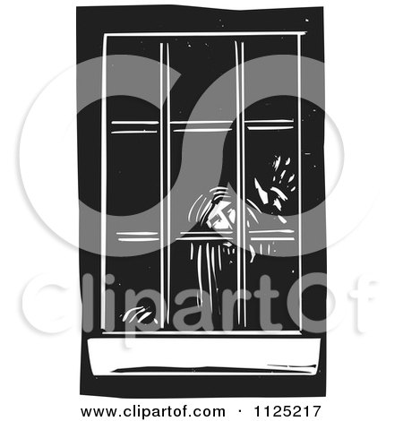 Clipart Of A Zombie Woman In A Window Black And White Woodcut - Royalty Free Vector Illustration by xunantunich