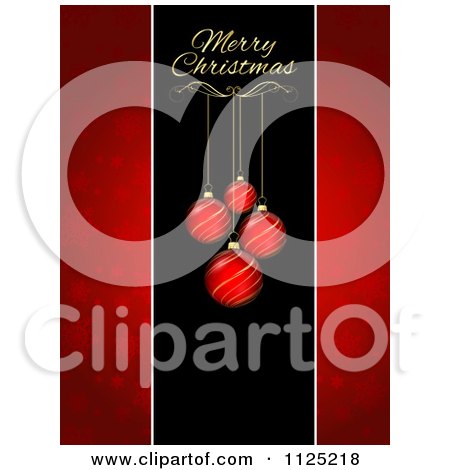 Clipart Of Red Ornaments Hanging From Merry Christmas Text With Red Snowflake Borders - Royalty Free Vector Illustration by KJ Pargeter