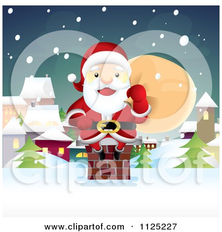 Cartoon Of Santa Sitting On A Chimney On A Snowy Christmas Eve - Royalty Free Vector Clipart by NoahsKnight