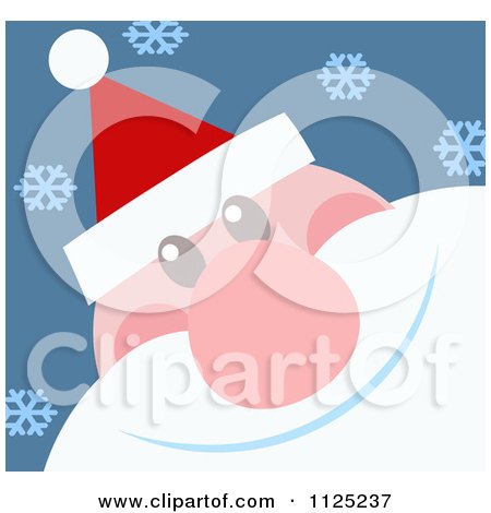 Cartoon Of A Cheerful Santa Face Over Blue With Snowflakes - Royalty Free Vector Clipart by Hit Toon