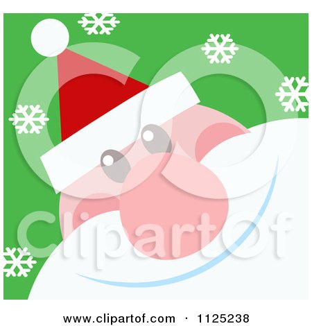 Cartoon Of A Cheerful Santa Face Over Green With Snowflakes - Royalty Free Vector Clipart by Hit Toon