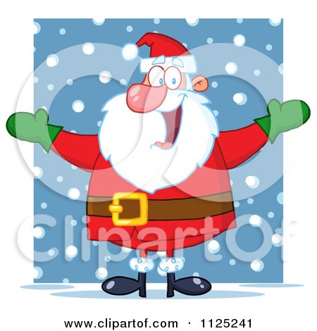 Cartoon Of A Cheerful Santa Holding Up His Arms In The Snow - Royalty Free Vector Clipart by Hit Toon