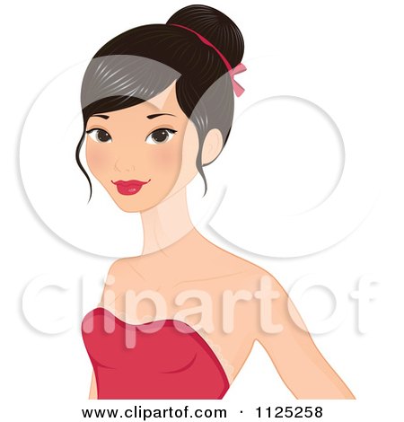 Cartoon Of A Beautiful Asian Woman Beauty With Her Hair Up - Royalty Free Vector Clipart by Melisende Vector