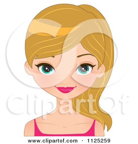 Cartoon Of A Beautiful Freckled Blond Girl With Blue Eyes - Royalty Free Vector Clipart by Melisende Vector