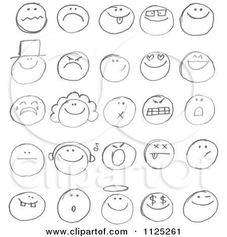Cartoon Of Black Sketched Emoticon Faces - Royalty Free Vector Clipart by yayayoyo