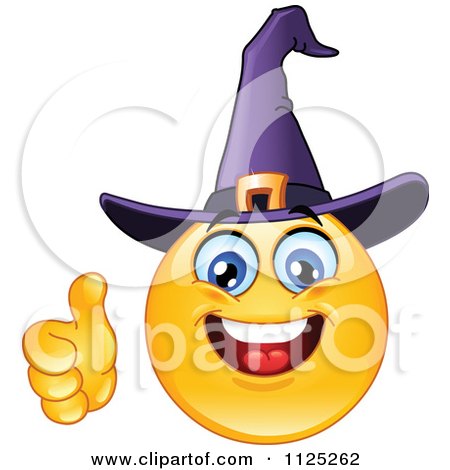 Cartoon Of A Halloween Witch Emoticon Face Holding A Thumb Up - Royalty Free Vector Clipart by yayayoyo