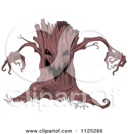 Cartoon Of A Creepy Halloween Ent Tree - Royalty Free Vector Clipart by Pushkin