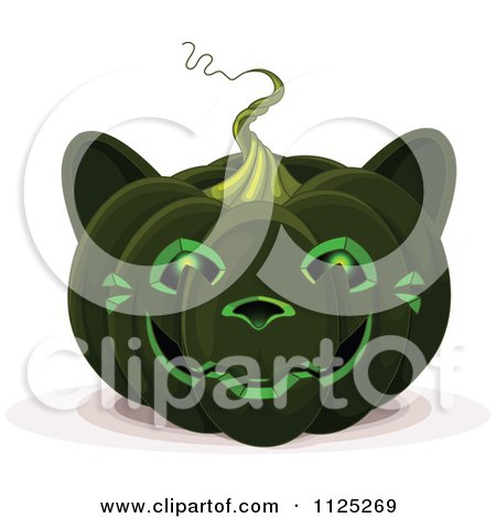 Cartoon Of A Black Halloween Cat Jackolantern Pumpkin - Royalty Free Vector Clipart by Pushkin