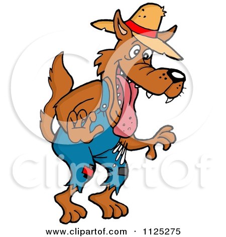 Cartoon Of A Drooling Hillbilly Wolf - Royalty Free Vector Clipart by LaffToon