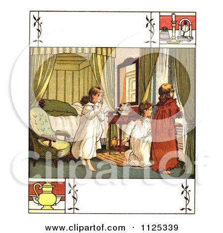 Clipart Of A Vintage Scene Of Girls Gathering Around A Window With Copyspace - Royalty Free Illustration by Prawny Vintage