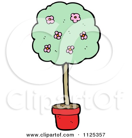 Cartoon Of A Potted Flowering Tree 1 - Royalty Free Vector Clipart by lineartestpilot