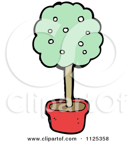 Cartoon Of A Potted Flowering Tree 2 - Royalty Free Vector Clipart by lineartestpilot