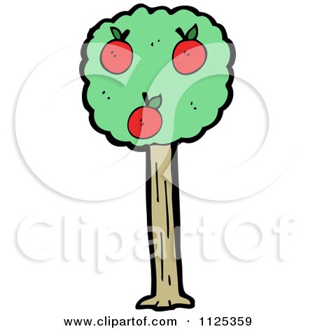 Cartoon Of An Apple Tree 1 - Royalty Free Vector Clipart by lineartestpilot