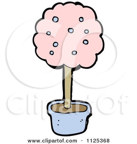 Cartoon Of A Potted Tree With Pink Foliage 1 - Royalty Free Vector Clipart by lineartestpilot