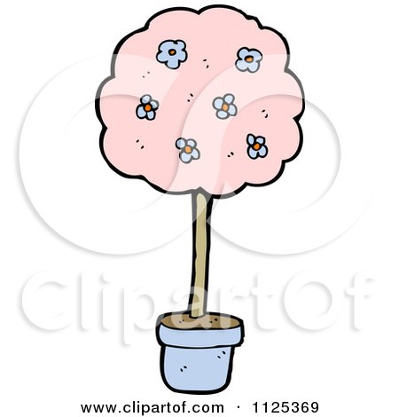 Cartoon Of A Potted Tree With Pink Foliage 2 - Royalty Free Vector Clipart by lineartestpilot