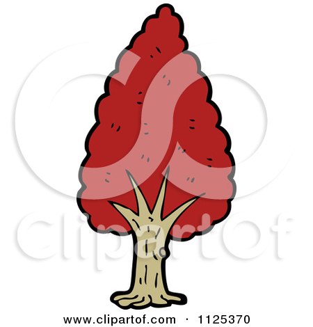 Cartoon Of A Tree With Red Autumn Foliage 1 - Royalty Free Vector Clipart by lineartestpilot