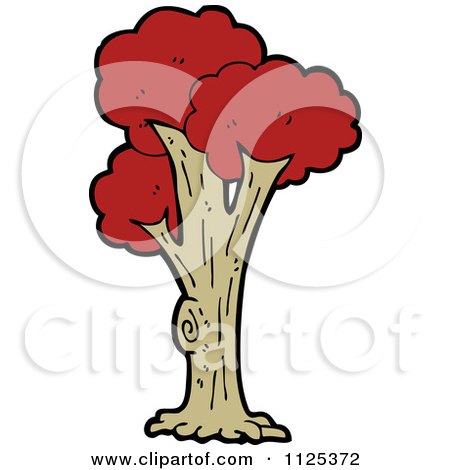 Cartoon Of A Tree With Red Autumn Foliage 2 - Royalty Free Vector Clipart by lineartestpilot