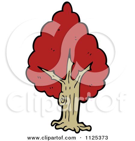 Cartoon Of A Tree With Red Autumn Foliage 3 - Royalty Free Vector Clipart by lineartestpilot