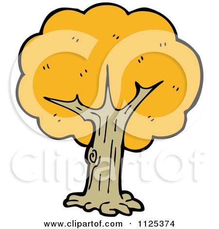 Cartoon Of A Tree With Yellow Autumn Foliage 2 - Royalty Free Vector Clipart by lineartestpilot