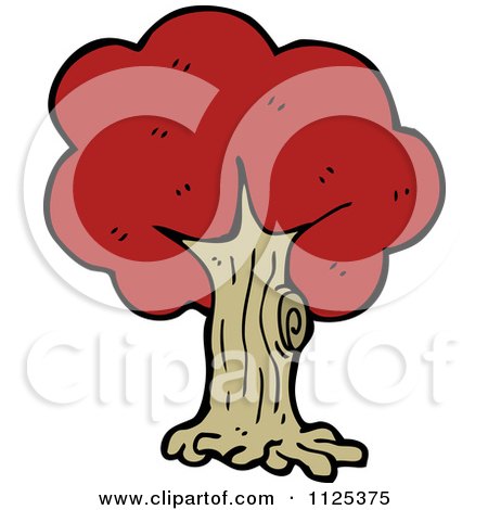 Cartoon Of A Tree With Red Autumn Foliage 4 - Royalty Free Vector Clipart by lineartestpilot