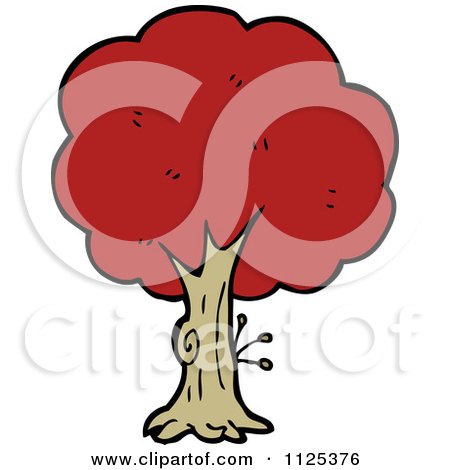 Cartoon Of A Tree With Red Autumn Foliage 6 - Royalty Free Vector Clipart by lineartestpilot