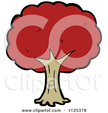 Cartoon Of A Tree With Red Autumn Foliage 7 - Royalty Free Vector Clipart by lineartestpilot