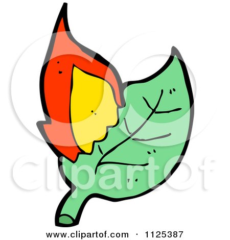 Cartoon Of A Burning Green Leaf 1 - Royalty Free Vector Clipart by lineartestpilot