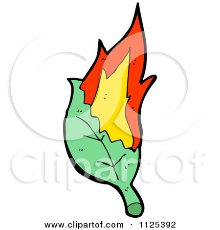 Cartoon Of A Burning Green Leaf 2 - Royalty Free Vector Clipart by lineartestpilot