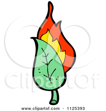 Cartoon Of A Burning Green Leaf 3 - Royalty Free Vector Clipart by lineartestpilot