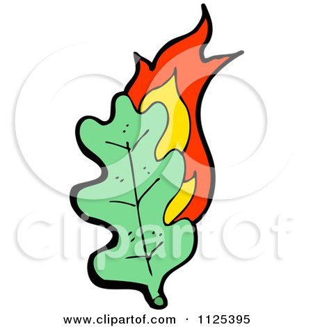 Cartoon Of A Burning Green Leaf 4 - Royalty Free Vector Clipart by lineartestpilot