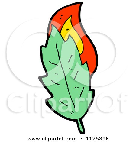 Cartoon Of A Burning Green Leaf 5 - Royalty Free Vector Clipart by lineartestpilot