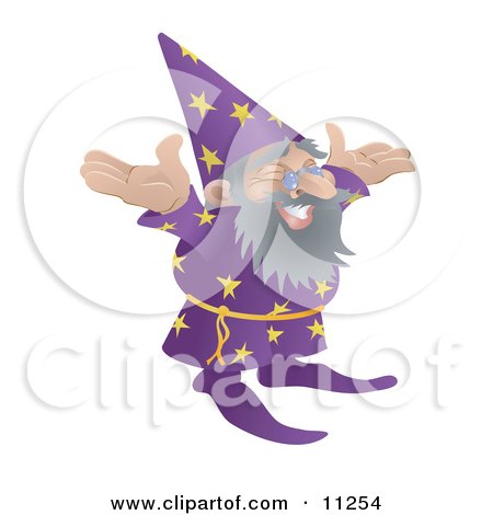 Old Male Wizard With Standing WIth His Arms Out Clipart Illustration by AtStockIllustration