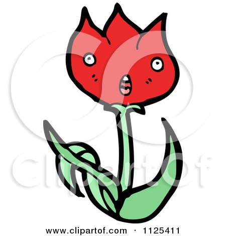 Cartoon Of A Red Tulip Flower Character - Royalty Free Vector Clipart by lineartestpilot